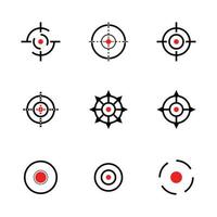 Target or Aim icon set of 9 icons in black and red color on white background target icons vector