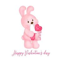 Valentine's day with cute rabbit greeting card. vector