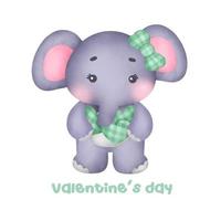 Valentine's day with cute elephant greeting card. vector