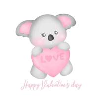 Valentine's day with cute koala greeting card in watercolor style. vector