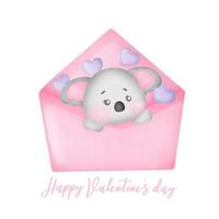 Valentine's day with cute koala greeting card in watercolor style. vector