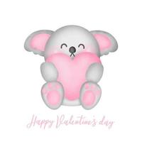 Valentine's day with cute koala greeting card in watercolor style. vector