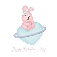 Valentine's day with cute rabbit greeting card. vector