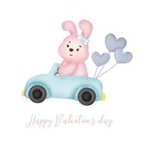 Valentine's day with cute rabbit greeting card. vector