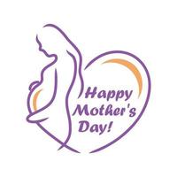 Happy Mother's Day Card with Silhouette of Pregnant Woman vector