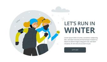 A man and a woman are running. Sports in the cold season. Modern vector illustration in flat style.