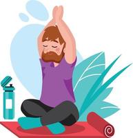 a man with a beard sitting on a yoga mat vector