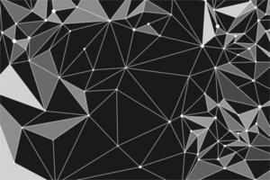 Black abstract background with plexus lines and nodes. White triangles particles on dark network space vector