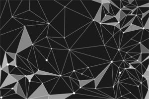 Black plexus dot and line background. Illustration for futuristic data research concept. White triangles particles on dark network space vector