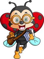 The smart ladybug is going to school and holding book vector