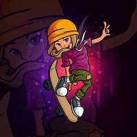 The cute skateboard girl esport mascot design vector