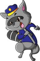 The angry police raccoon is shouting the people vector