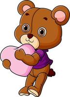 The teddy bear is holding and hugging the heart love vector