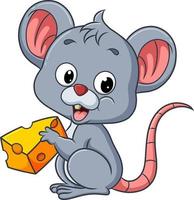 The little mouse is eating cheese while sitting vector