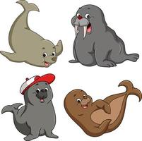 el grupo de focas sonríe y es feliz juguetón vector