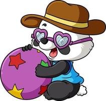 The cute panda with the love glass is holding the circus ball vector