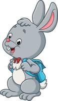 The cute rabbit is ready for school and bring its bag vector