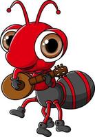 The cute ant is playing guitar with a nice sounds vector