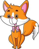 The cute little fox is sitting with the happy face vector