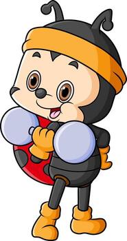 The strong ladybug is exercising with a barbell vector