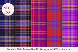 Plaid Pattern Bundle 5 designs Buffalo Vector, Tartan Fabric background wallpaper, patterns collection vector