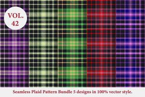 Plaid Pattern Bundle 5 designs Buffalo Vector, Tartan Fabric background wallpaper, patterns collection vector