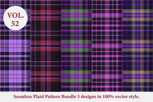 Plaid Pattern Bundle 5 designs Buffalo Vector, Tartan Fabric background wallpaper, patterns collection vector