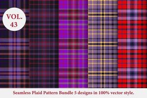 Plaid Pattern Bundle 5 designs Buffalo Vector, Tartan Fabric background wallpaper, patterns collection vector