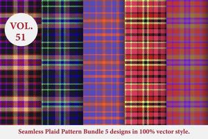 Plaid Pattern Bundle 5 designs Buffalo Vector, Tartan Fabric background wallpaper, patterns collection vector