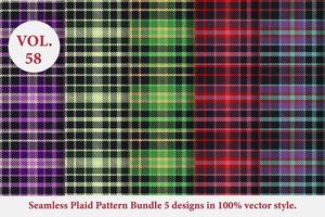 Plaid Pattern Bundle 5 designs Buffalo Vector, Tartan Fabric background wallpaper, patterns collection vector