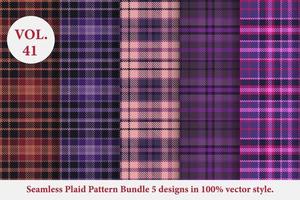 Plaid Pattern Bundle 5 designs Buffalo Vector, Tartan Fabric background wallpaper, patterns collection vector