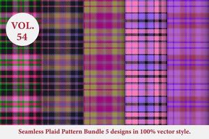 Plaid Pattern Bundle 5 designs Buffalo Vector, Tartan Fabric background wallpaper, patterns collection vector