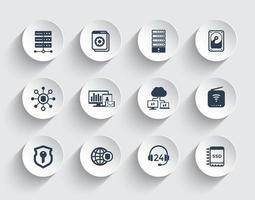 Hosting, servers, network infrastructure, data storage icons set vector