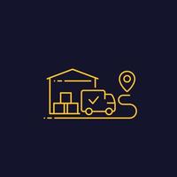 warehouse and van, delivery linear vector icon