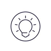 Shining light bulb icon, line vector