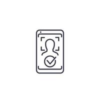 Face recognition, biometric identification in smartphone line icon vector