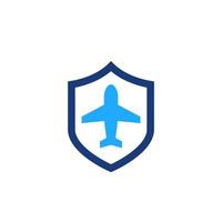 Travel insurance vector icon with shield and airplane