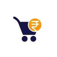 order processing, shopping cart with rupee icon vector