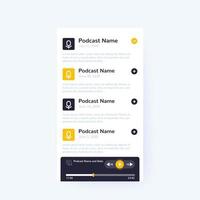 podcast app and player, mobile ui design, vector interface