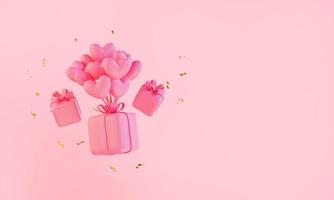 3d render gift present floating with love balloon valentine's day background