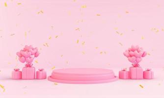 3d render valentine's day podium with gift present love background photo