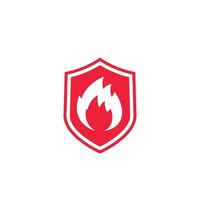 Fire protection icon with shield and flame vector