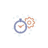 productivity linear icon with stopwatch and cogwheel vector