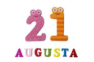 August 21st. Image of August 21, closeup of numbers and letters on white background. photo