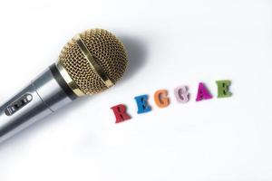 Microphone on a white background with the words Reggae photo