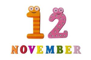 November 12, on a white background, numbers and letters. photo