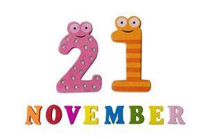November 21 on white background, numbers and letters. photo