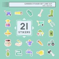 Garden Sticker Set in trendy line cut isolated on blue background good for graphic design elements vector