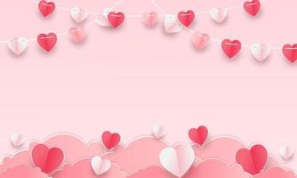fondo del concepto del día de san valentín. ilustración vectorial Corazones de papel rojo y rosa 3d con marco cuadrado blanco. linda pancarta de venta de amor o tarjeta de felicitación
