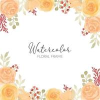 Watercolor rose floral arrangement square border vector